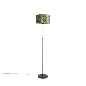 Černá stojací lampa s velurovým odstínem páv se zlatem 35 cm - Parte obraz