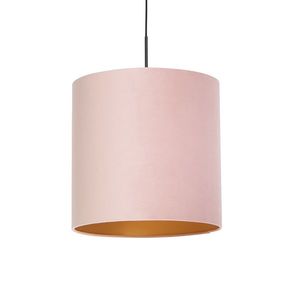 Závěsná lampa s velurovým odstínem růžová se zlatem 40 cm - Combi obraz