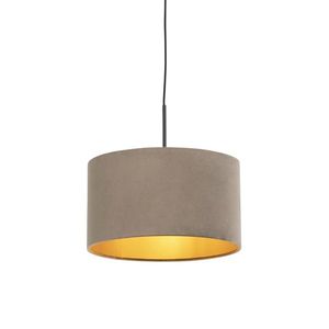 Závěsná lampa s velurovým odstínem taupe se zlatem 35 cm - Combi obraz