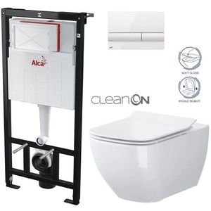 ALCADRAIN Sádromodul předstěnový instalační systém s bílým tlačítkem M1710 + WC CERSANIT CLEANON VIRGO + SEDÁTKO AM101/1120 M1710 ME1 obraz