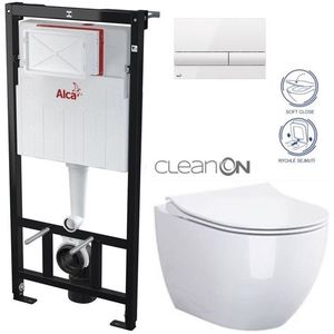 ALCADRAIN Sádromodul předstěnový instalační systém s bílým tlačítkem M1710 + WC CERSANIT ZEN CLEANON + SEDÁTKO AM101/1120 M1710 HA1 obraz