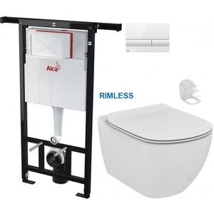 ALCADRAIN Jádromodul předstěnový instalační systém s bílým tlačítkem M1710 + WC Ideal Standard Tesi se sedátkem RIMLESS AM102/1120 M1710 TE2 obraz