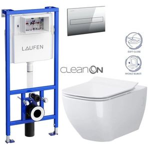 LAUFEN Rámový podomítkový modul CW1 SET s chromovým tlačítkem + WC CERSANIT VIRGO CLEANON + SEDÁTKO H8946600000001CR ME1 obraz