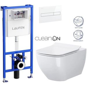 LAUFEN Rámový podomítkový modul CW1 SET s bílým tlačítkem + WC CERSANIT VIRGO CLEANON + SEDÁTKO H8946600000001BI ME1 obraz