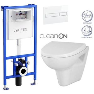 LAUFEN Rámový podomítkový modul CW1 SET s bílým tlačítkem + WC CERSANIT CLEANON PARVA + SEDÁTKO H8946600000001BI PA1 obraz