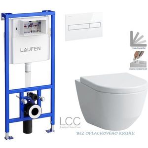 LAUFEN Rámový podomítkový modul CW1 SET s bílým tlačítkem + WC LAUFEN PRO LCC RIMLESS + SEDÁTKO H8946600000001BI LP2 obraz