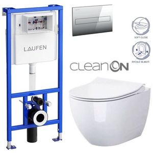 LAUFEN Rámový podomítkový modul CW1 SET s chromovým tlačítkem + WC CERSANIT ZEN CLEANON + SEDÁTKO H8946600000001CR HA1 obraz