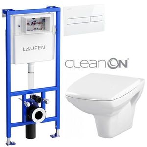 LAUFEN Rámový podomítkový modul CW1 SET s bílým tlačítkem + WC CERSANIT CLEANON CARINA + SEDÁTKO H8946600000001BI CA1 obraz