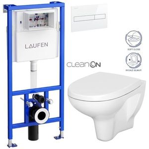 LAUFEN Rámový podomítkový modul CW1 SET s bílým tlačítkem + WC CERSANIT ARTECO CLEANON + SEDÁTKO H8946600000001BI AT1 obraz