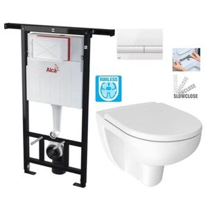 ALCADRAIN Jádromodul předstěnový instalační systém s bílým tlačítkem M1710 + WC JIKA LYRA PLUS RIMLESS + SEDÁTKO DURAPLAST SLOWCLOSE AM102/1120 M1710 LY2 obraz