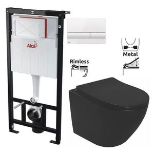 ALCADRAIN Sádromodul předstěnový instalační systém s bílým tlačítkem M1710 + WC REA CARLO MINI RIMLESS ČIERNY MAT + SEDADLO AM101/1120 M1710 MM1 obraz