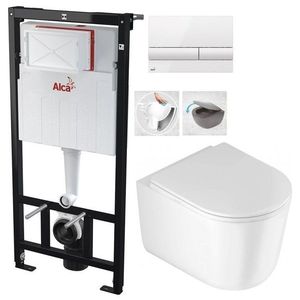 ALCADRAIN Sádromodul předstěnový instalační systém s bílým tlačítkem M1710 + WC DEANTE Jasmin se sedátkem RIMLESS AM101/1120 M1710 JA1 obraz