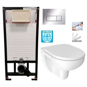 DEANTE Podomítkový rám, pro závěsné WC mísy + SLIM tlačítko chrom + WC JIKA LYRA PLUS RIMLESS + SEDÁTKO DURAPLAST SLOWCLOSE CST_WC01 051P LY2 obraz