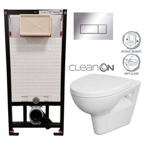 DEANTE Podomítkový rám, pro závěsné WC mísy + SLIM tlačítko chrom + WC CERSANIT CLEANON PARVA + SEDÁTKO CST_WC01 051P PA1 obraz