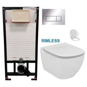 DEANTE Podomítkový rám, pro závěsné WC mísy + SLIM tlačítko chrom + WC Ideal Standard Tesi se sedátkem RIMLESS CST_WC01 051P TE2 obraz