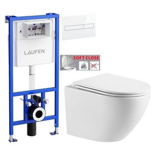 LAUFEN Rámový podomítkový modul CW1 SET s bílým tlačítkem + WC INVENA LIMNOS WITH SOFT, včetně soft/close sedátka H8946600000001BI LI1 obraz