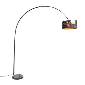 Oblouková lampa černý sametový odstín květinový design 50 cm - XXL obraz