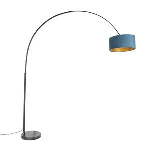 Oblouková lampa černá ssametovým stínítkem modrým se zlatem 50 cm - XXL obraz