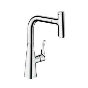 HANSGROHE Metris Select Dřezová baterie s výsuvnou koncovkou, chrom 14857000 obraz