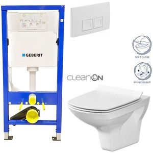 Geberit Duofix tlačítko DELTA50 bílé WC CERSANIT CARINA CLEANON + SEDÁTKO 458.103.00.1 50BI CA3 obraz