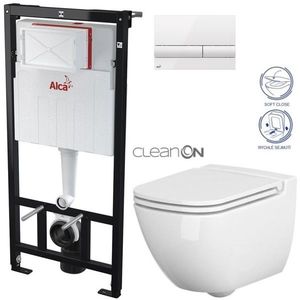 ALCADRAIN Sádromodul předstěnový instalační systém s bílým tlačítkem M1710 + WC CERSANIT CLEANON CASPIA + SEDÁTKO AM101/1120 M1710 CP1 obraz