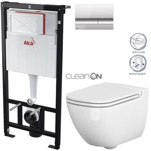 ALCADRAIN Sádromodul předstěnový instalační systém s chromovým tlačítkem M1721 + WC CERSANIT CLEANON CASPIA + SEDÁTKO AM101/1120 M1721 CP1 obraz