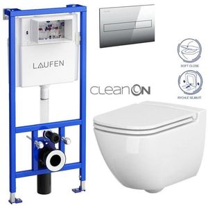 LAUFEN Rámový podomítkový modul CW1 SET s chromovým tlačítkem + WC CERSANIT CLEANON CASPIA + SEDÁTKO H8946600000001CR CP1 obraz