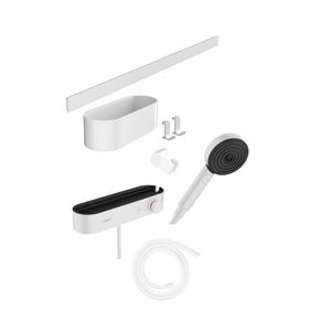 HANSGROHE WallStoris Set sprchové hlavice 105, 3 proudy, termostatu a koupelnových doplňků, matná bílá 24250700 obraz