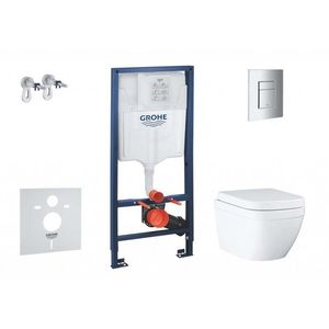 GROHE Solido Set předstěnové instalace, klozetu a sedátka Euro Ceramic, softclose, Triple Vortex, tlačítko Even, chrom SANI15BB1105 obraz