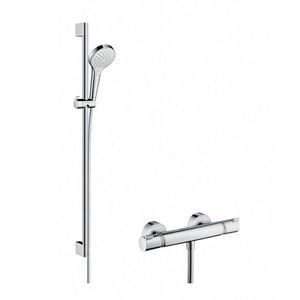 HANSGROHE Croma Select S Sprchový set Vario s termostatem, 3 proudy, sprchová tyč 90 cm, bílá/chrom 27014400 obraz