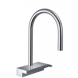 HANSGROHE M81 Dřezová baterie Aquno Select s výsuvnou koncovkou a plochým sprchovým proudem, chrom 73837000 obraz