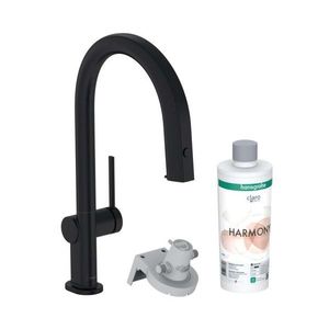 HANSGROHE Aqittura M91 Dřezová baterie s výsuvnou koncovkou a filtrací, sBox, matná černá 76800670 obraz