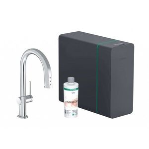 HANSGROHE Aqittura M91 Dřezová baterie s výsuvnou koncovkou, SodaSystem, sBox, chrom 76836000 obraz