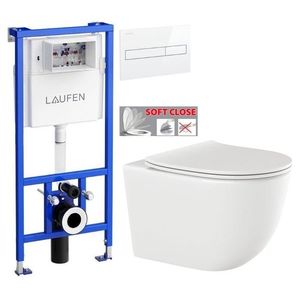 LAUFEN Rámový podomítkový modul CW1 SET s bílým tlačítkem + WC INVENA TINOS + SEDÁTKO H8946600000001BI NO1 obraz