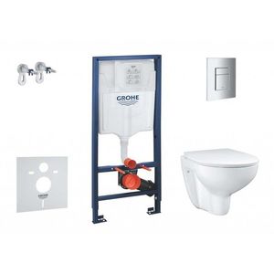 GROHE Solido Set předstěnové instalace, klozetu a Slim sedátka Bau Ceramic, softclose, tlačítko Even, chrom SANI15BB1101 obraz