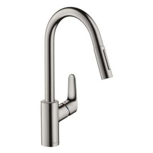 HANSGROHE Focus M41 Dřezová baterie M4116-H240 s výsuvnou sprškou, sBOX, vzhled nerezu 73880800 obraz