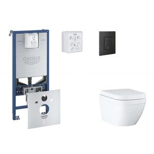 GROHE Rapid SLX Set předstěnové instalace, klozetu, sedátka SoftClose a tlačítka Even, Triple Vortex, phantom black SANI11BB5104 obraz