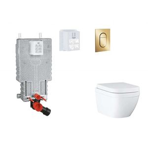 GROHE Uniset Set předstěnové instalace, klozetu, sedátka SoftClose a tlačítka Arena Cosmopolitan S, Triple Vortex, Cool Sunrise SANI15BB4110 obraz