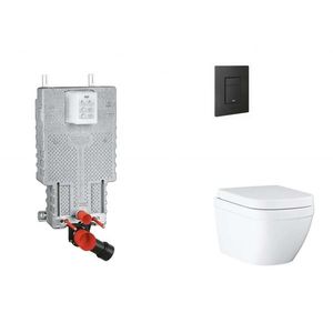 GROHE Uniset Set předstěnové instalace, klozetu, sedátka SoftClose a tlačítka Even, Triple Vortex, phantom black SANI15BB5104 obraz