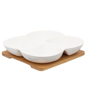 Altom Porcelánový set na pochutiny na bambusovém podnosu Regular, 22 x 22 x 4, 5 cm obraz