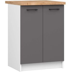 Ak furniture Kuchyňská skříňka OLIVIE 60x85 cm matná bílá/matná grafitově šedá/dub přírodní obraz