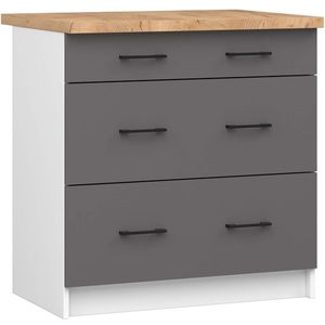 Ak furniture Kuchyňská skříňka OLIVIE II 80x85 cm matná bílá/matná grafitově šedá/dub přírodní obraz