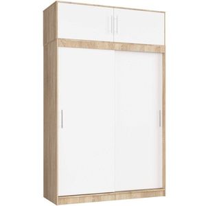 Ak furniture Šatní skříň s posuvnými dveřmi a nástavcem MONO CLP 150 cm dub sonoma/bílá obraz