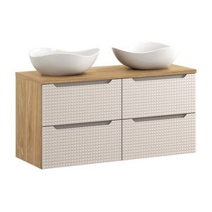 Comad Závěsná skříňka Luxor Beige s deskou a umyvadly 120 cm béžová/dub olejovaný obraz