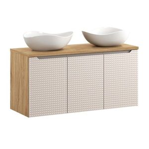 Comad Závěsná skříňka Luxor Beige s deskou a umyvadly 120 cm dub olejovaný/béžová obraz