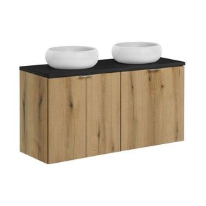 Comad Závěsná skříňka Nova Oak s deskou a umyvadly 120 cm dub evoke/černá obraz