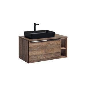 Comad Závěsná skříňka SantaFe Slim s deskou a umyvadlem 100 cm dub santa fe vintage/černá obraz