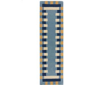 Modrý ručně tkaný vlněný běhoun 60x230 cm Kai Wool Border – Flair Rugs obraz