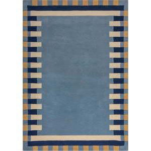 Modrý ručně tkaný vlněný koberec 200x290 cm Kai Wool Border – Flair Rugs obraz