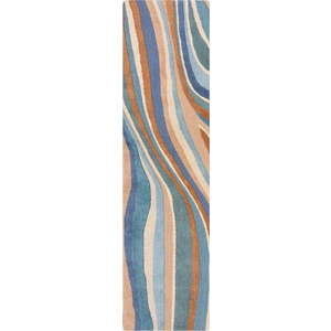 Modrý ručně tkaný vlněný běhoun 60x230 cm Abstract Flow – Flair Rugs obraz